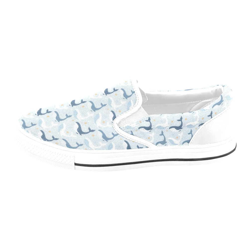 Whale Print Design LKS305 White Slip Ons Canvas Women's Shoes