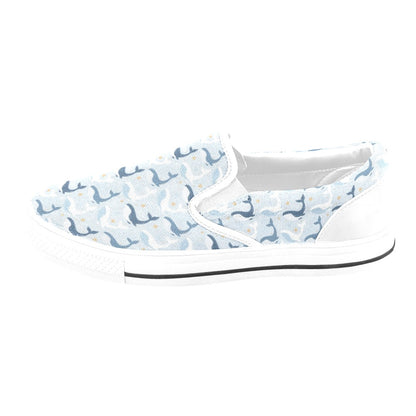 Whale Print Design LKS305 White Slip Ons Canvas Women's Shoes