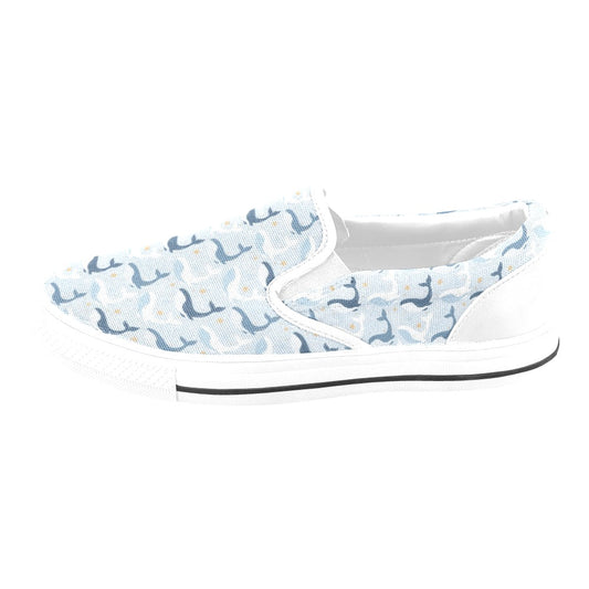 Whale Print Design LKS305 White Slip Ons Canvas Women's Shoes