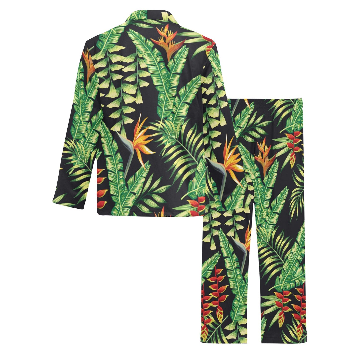Hawaiian Flower Tropical Palm Leaves Men's Long Pajama Set