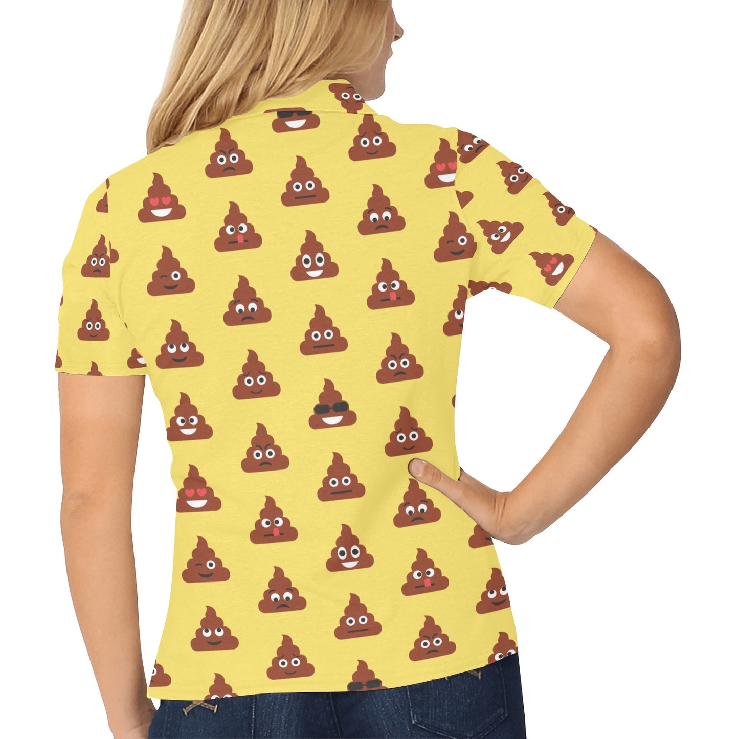 Emoji Poop Print Pattern Women's Polo Shirt