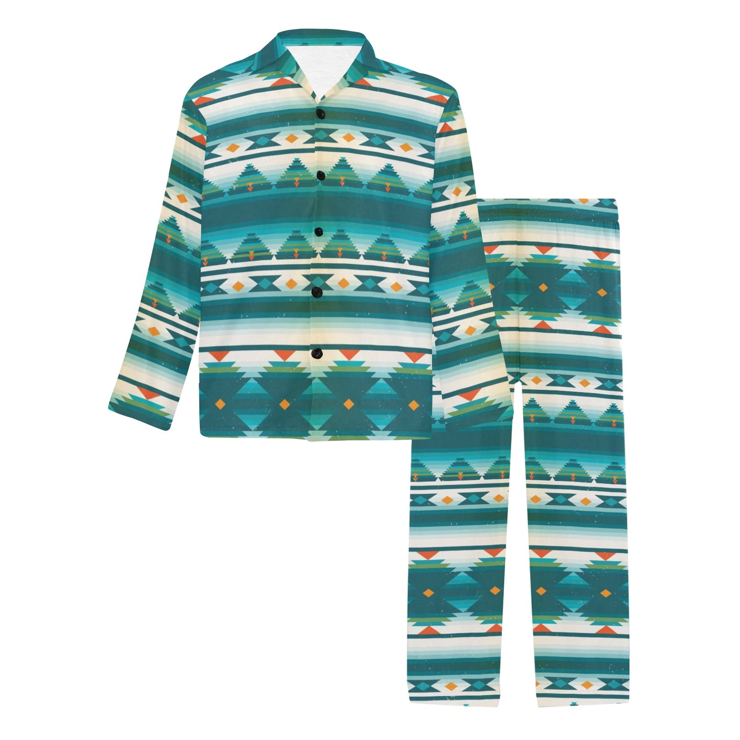 Blue Tribal Aztec Men's Long Pajama Set
