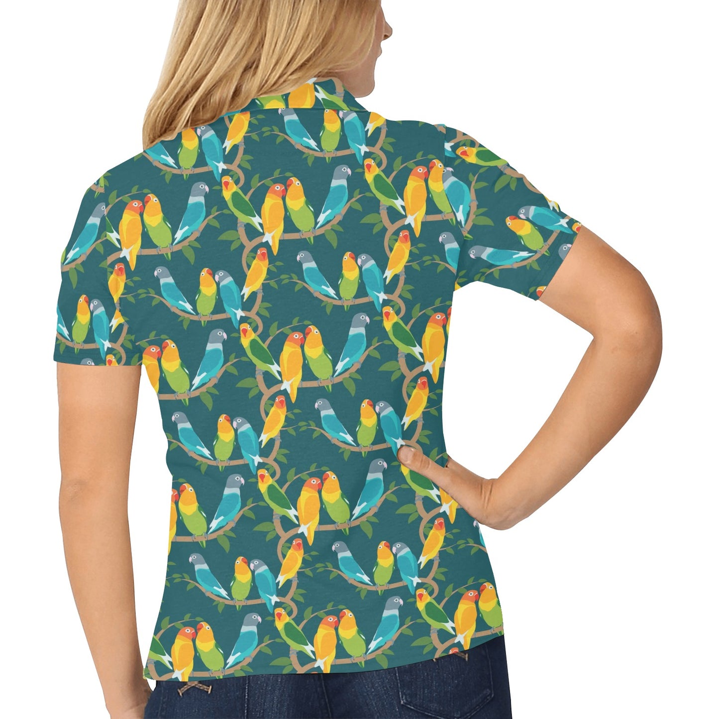 Lovebird Pattern Print Design 02 Women's Polo Shirt