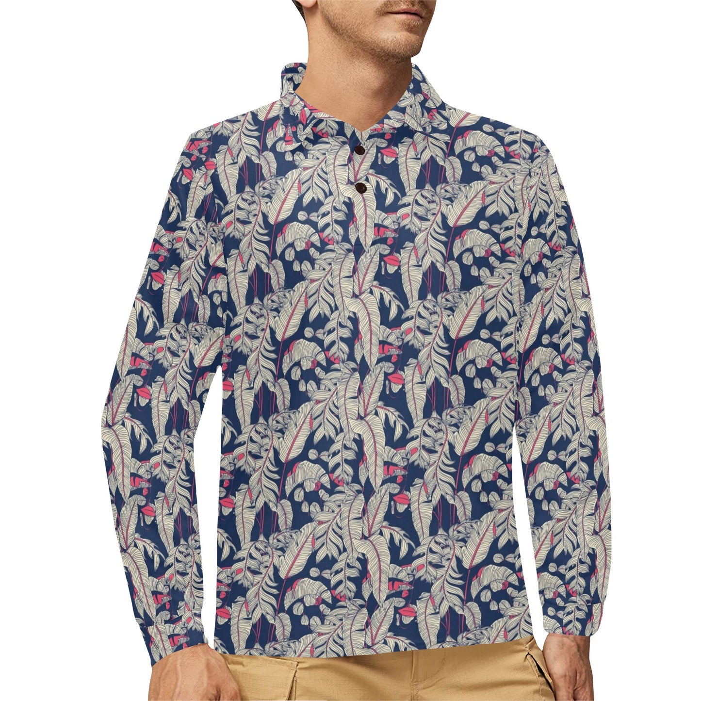 Bird Of Paradise Pattern Print Design 03 Long Sleeve Polo Shirt For Men's