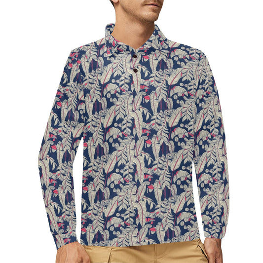 Bird Of Paradise Pattern Print Design 03 Long Sleeve Polo Shirt For Men's