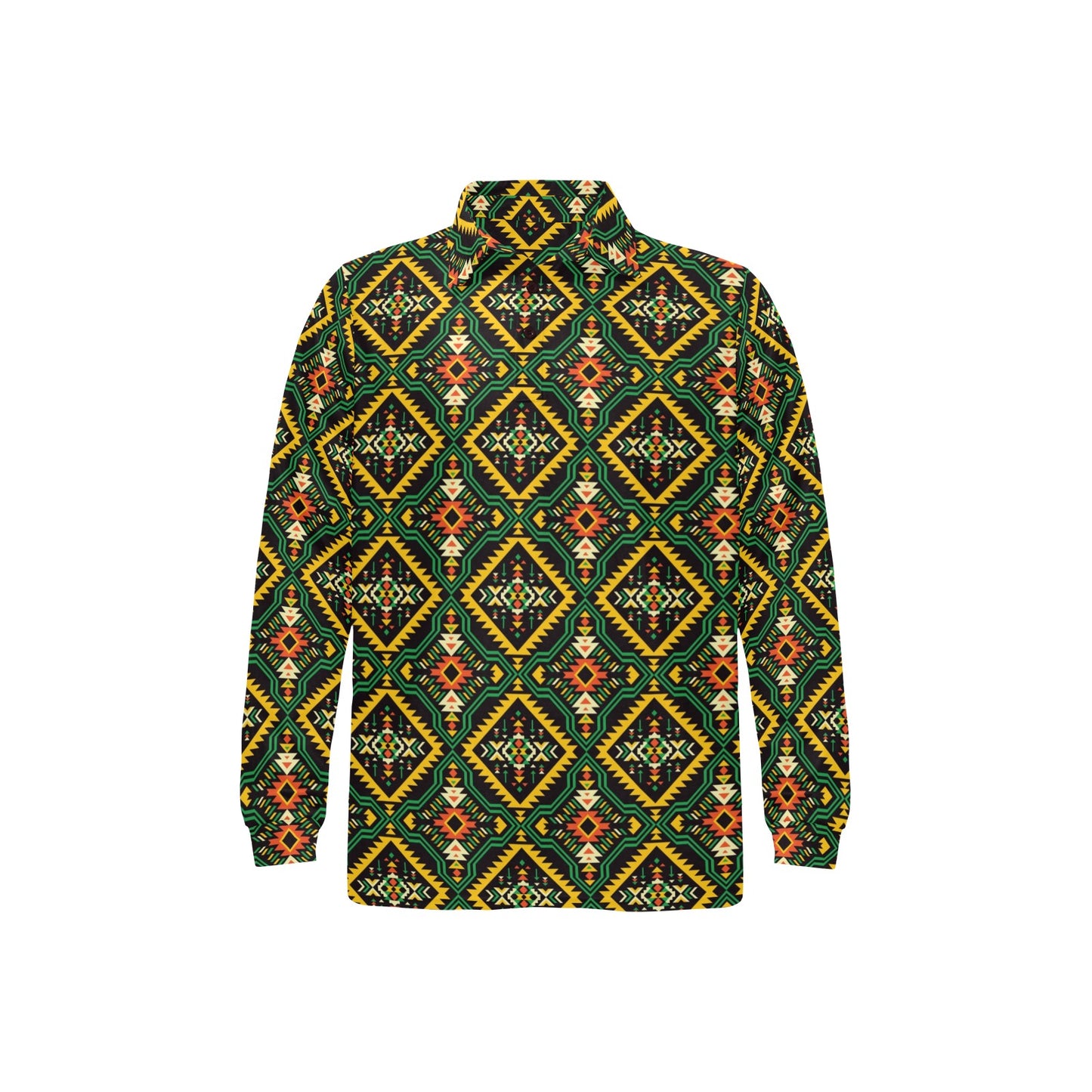 Kente Green Design African Print Long Sleeve Polo Shirt For Men's