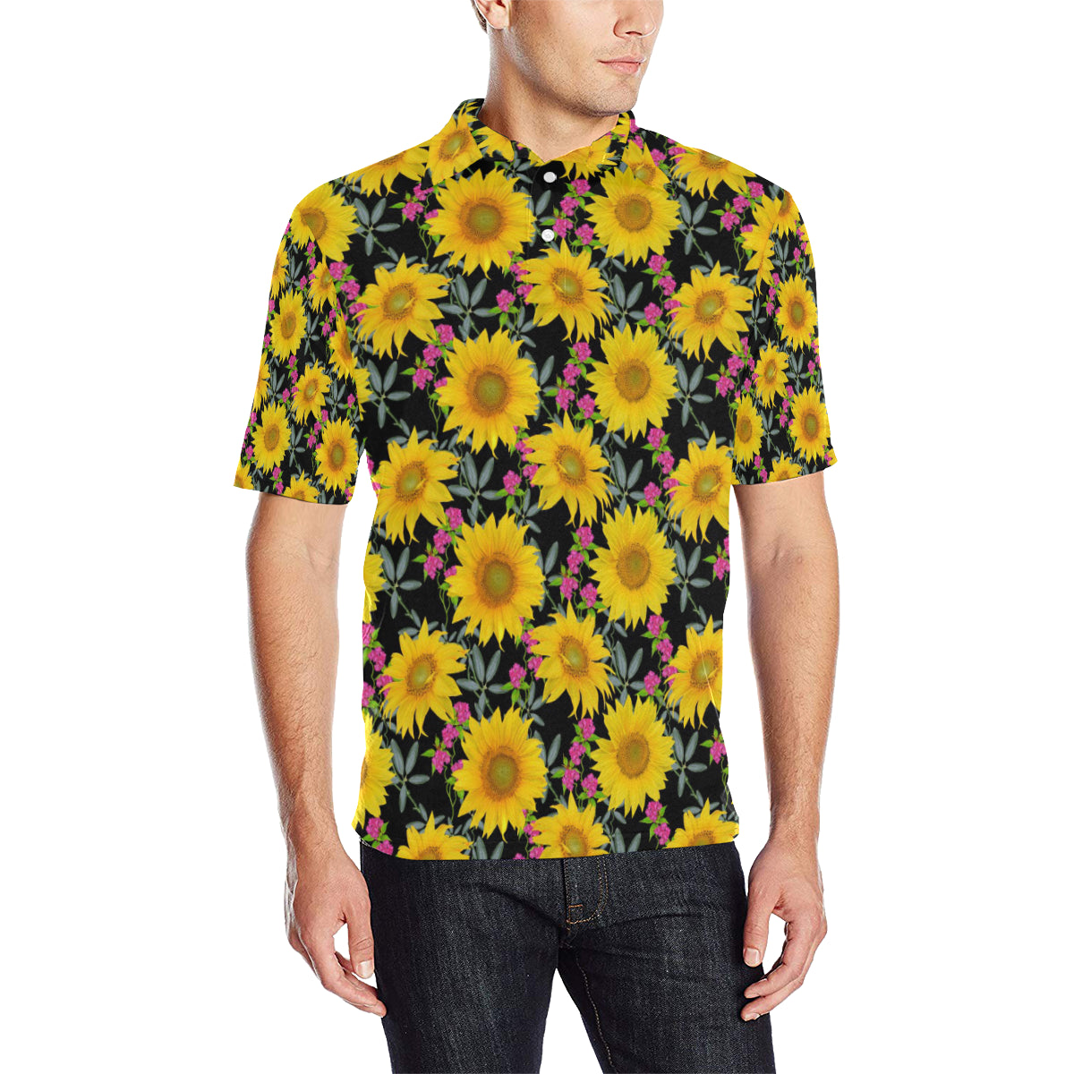 Sunflower Pattern Print Design SF014 Men Polo Shirt