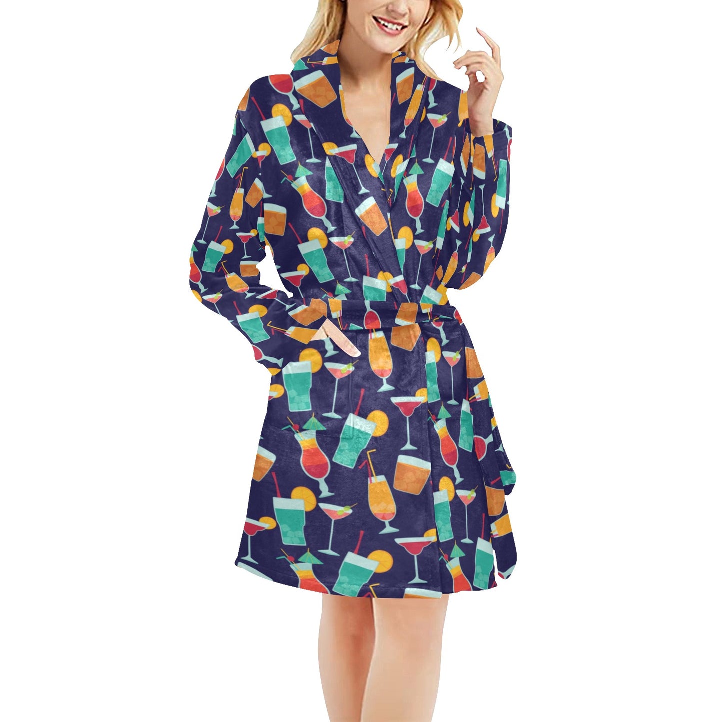 Cocktail Pattern Print Design 06 Women's Fleece Robe