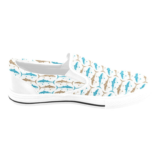 Tuna Fish Print Design LKS301 White Slip Ons Canvas Women's Shoes