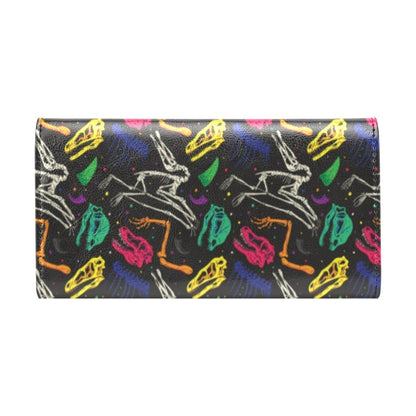 Dinosaur Skull Color Print Pattern Women's Trifold Wallet