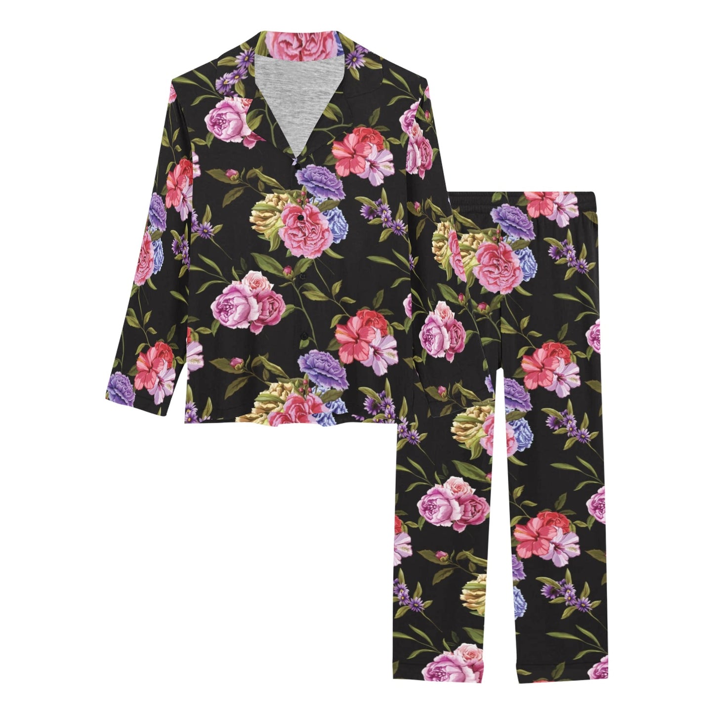 Carnations Pattern Print Design CN05 Women's Long Pajama Set