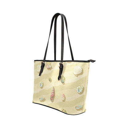 Beach with Seashell Theme Leather Tote Bag