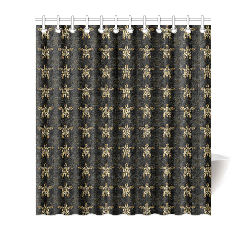 Gold Tribal Turtle Polynesian Design Shower Curtain