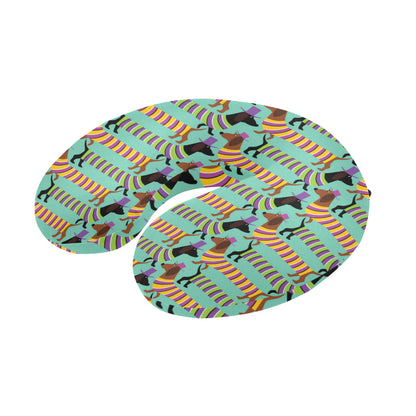 Dachshund Pattern Print Design 05 U-Shaped Travel Neck Pillow