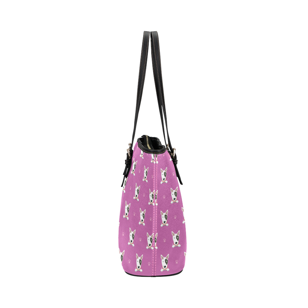 Bull Terrier Happy Print Pattern Leather Tote Bag