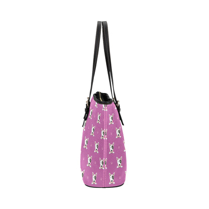 Bull Terrier Happy Print Pattern Leather Tote Bag