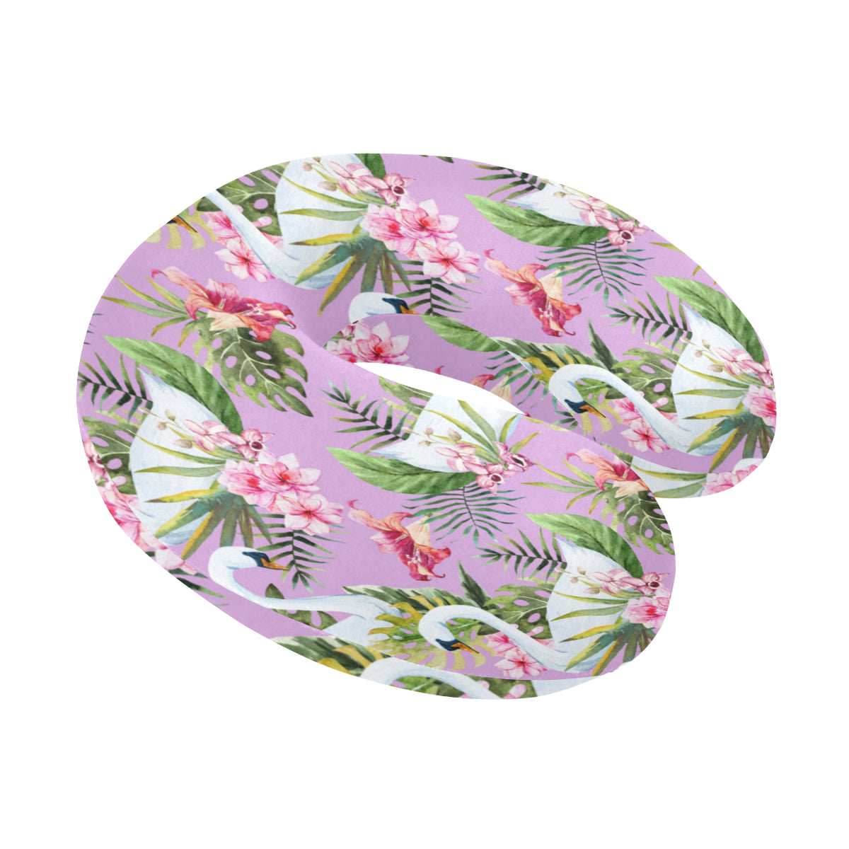 Swan with Flower Pattern Print Design 01 U-Shaped Travel Neck Pillow