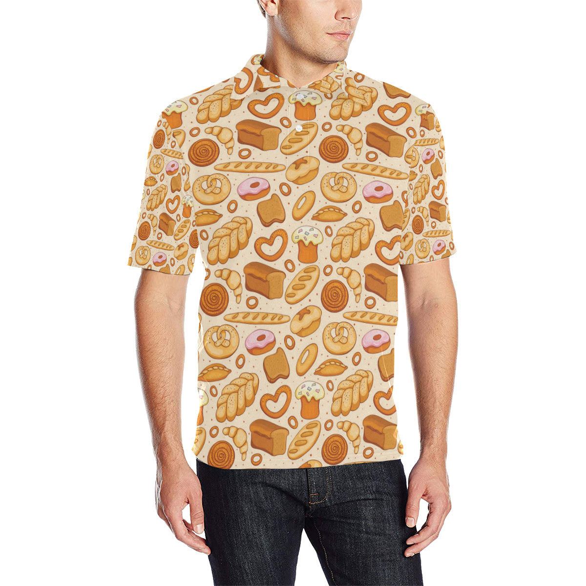 Bread Pattern Print Design 01 Men Polo Shirt
