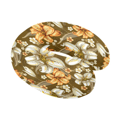 Lily Pattern Print Design 01 U-Shaped Travel Neck Pillow