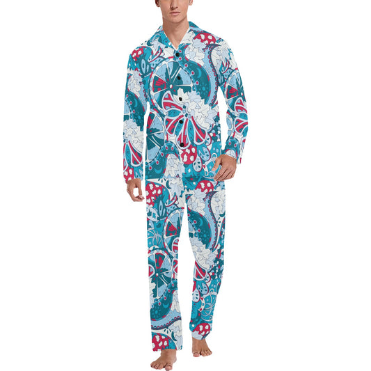 Funky Retro Pattern Print Design A05 Men's Long Pajama Set