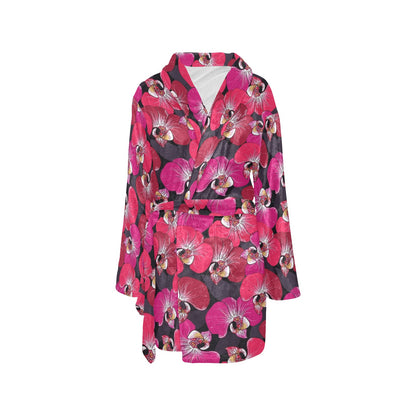Orchid Red Pattern Print Design OR05 Women's Fleece Robe
