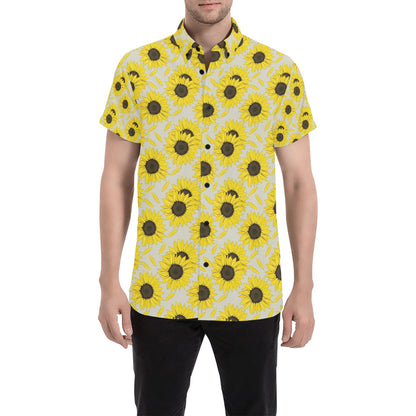 Sunflower Print Design LKS309 Men Short Sleeve Button Up Shirt