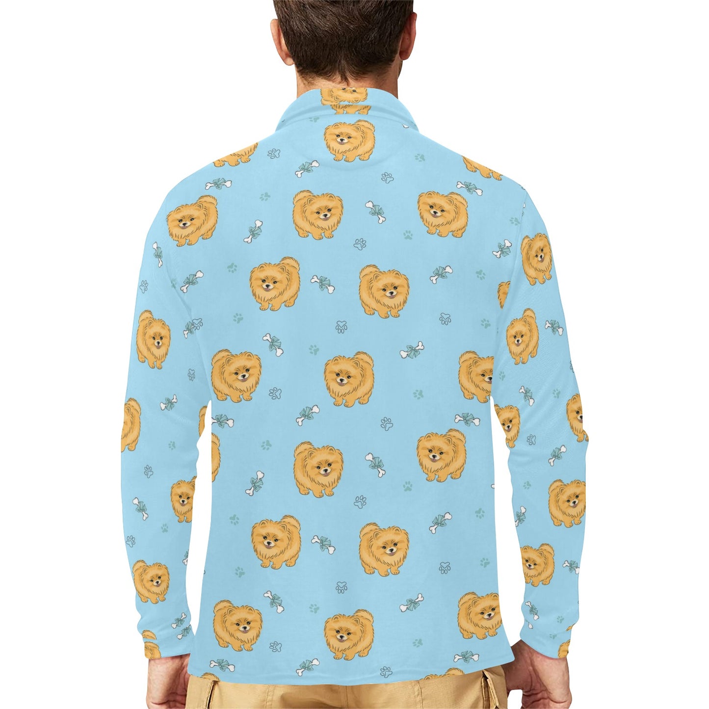 Pomeranians Pattern Print Design A03 Long Sleeve Polo Shirt For Men's