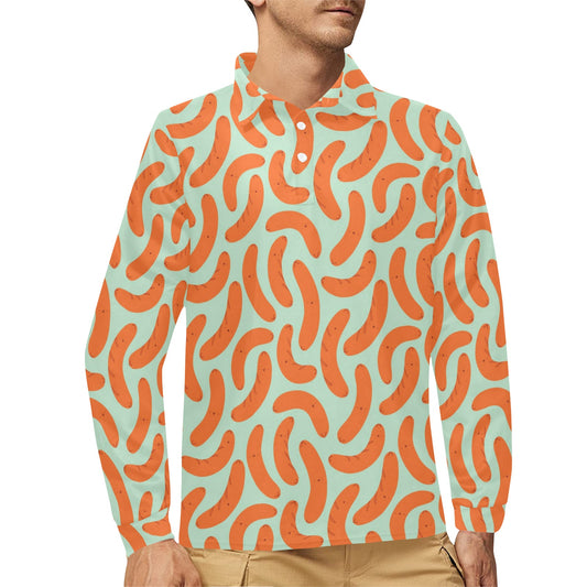 Sausage Print Design LKS304 Long Sleeve Polo Shirt For Men's