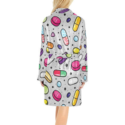 Pill Pattern Print Design A04 Women's Fleece Robe