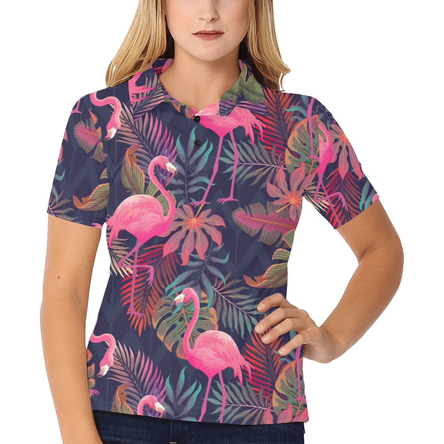 Flamingo Tropical Pattern Women's Polo Shirt