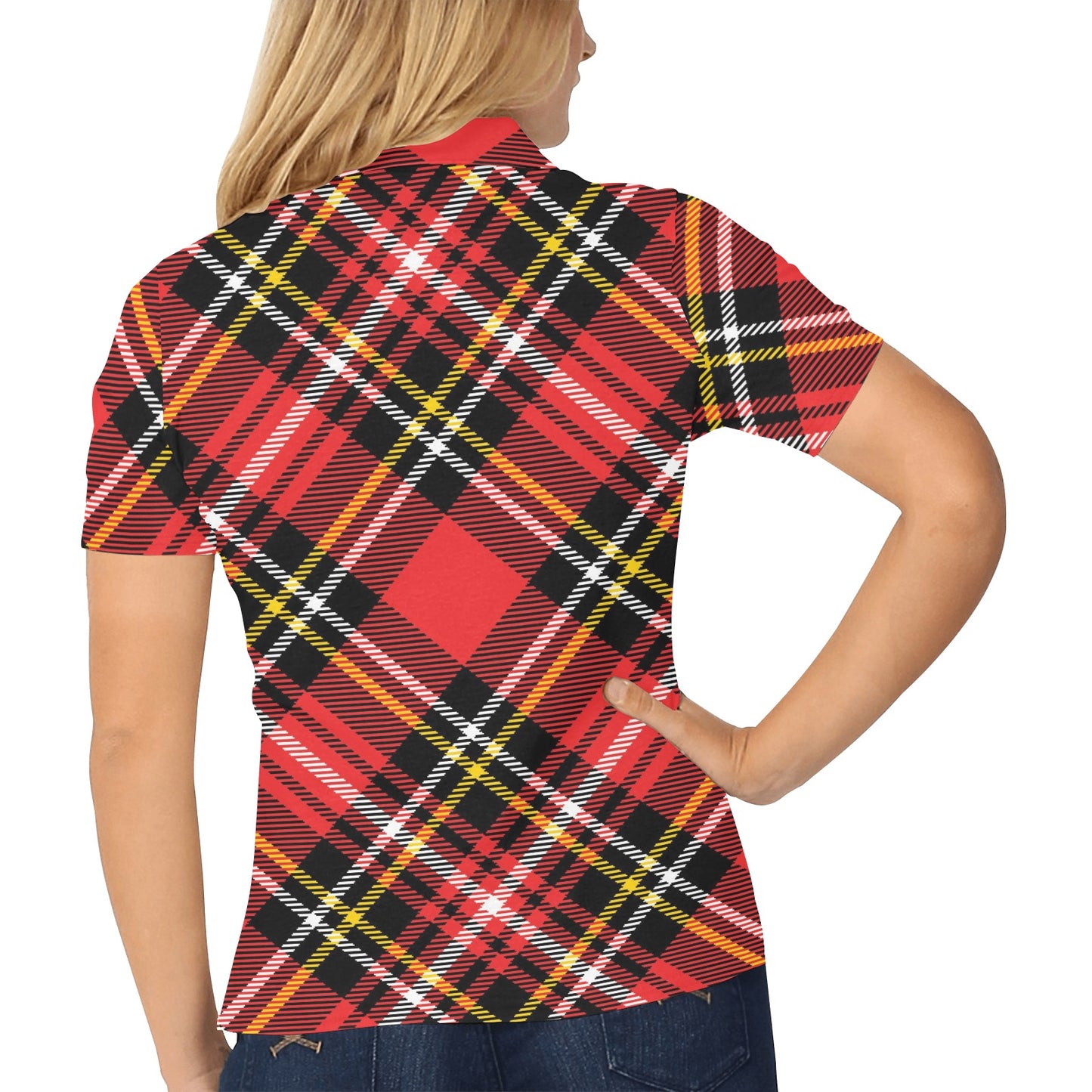 Plaid Red Pattern Print Design A03 Women's Polo Shirt