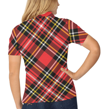 Plaid Red Pattern Print Design A03 Women's Polo Shirt