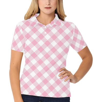 Gingham Pink Pattern Print Design 02 Women's Polo Shirt