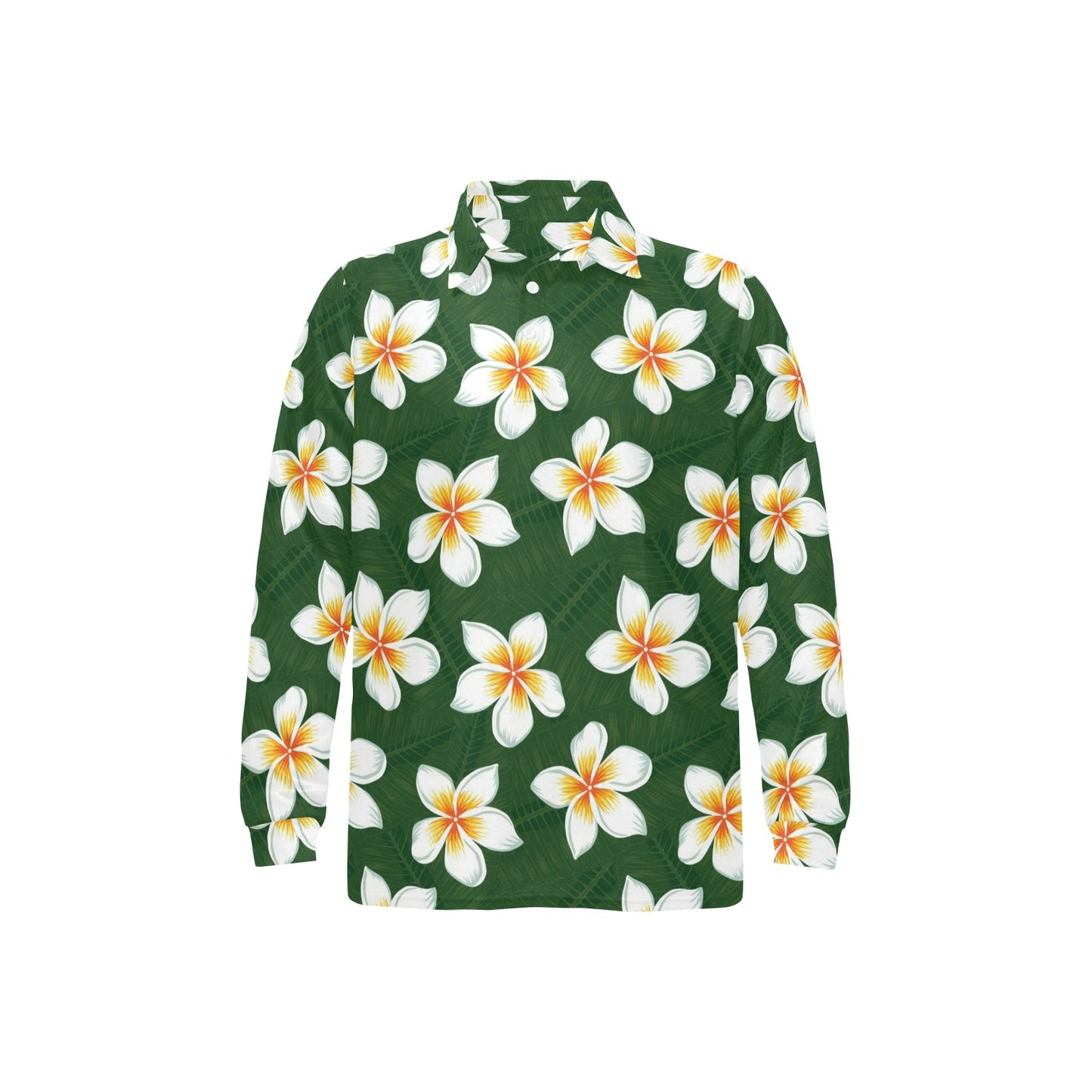White Plumeria Pattern Print Design PM020 Long Sleeve Polo Shirt For Men's