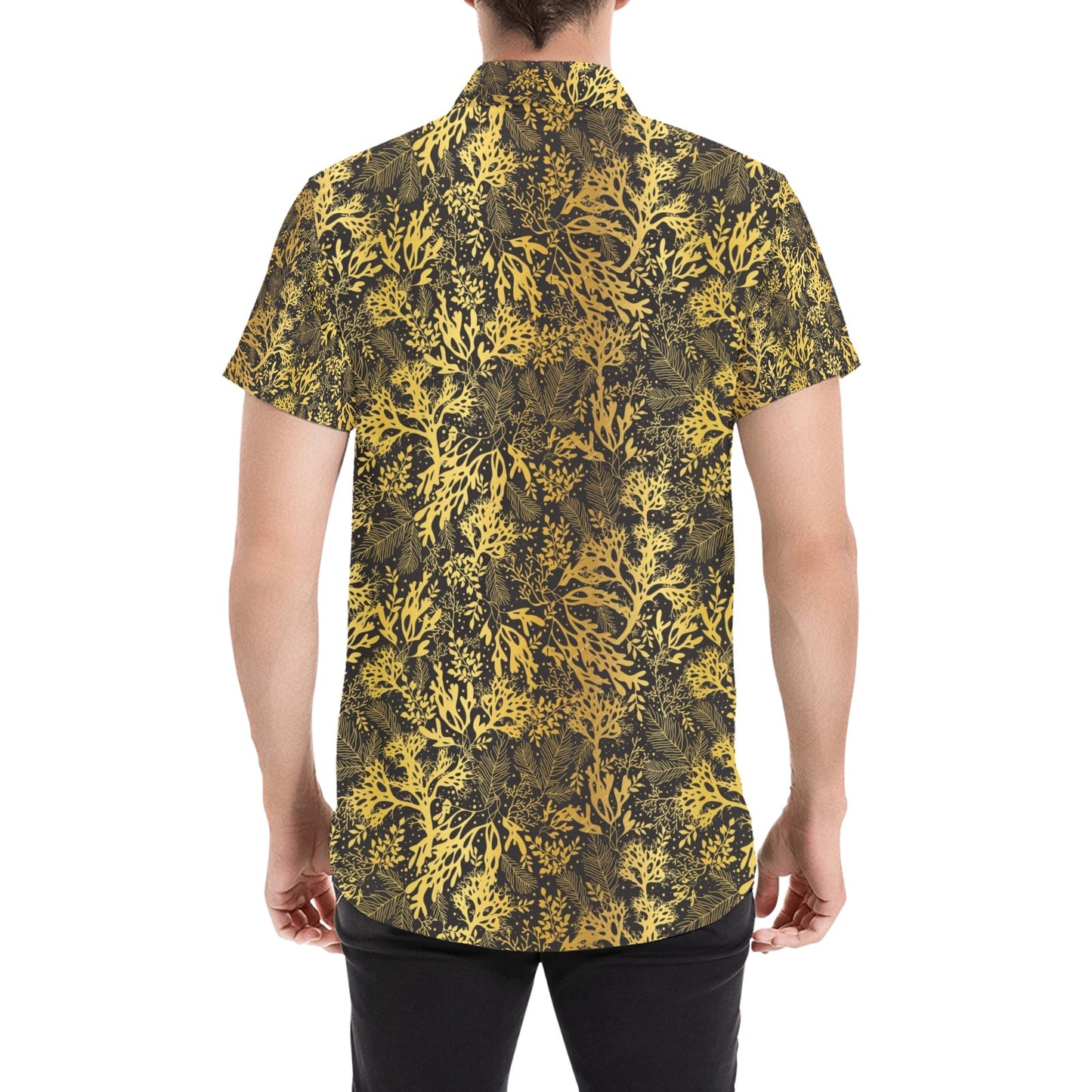 Seaweed Print Design LKS303 Men Short Sleeve Button Up Shirt