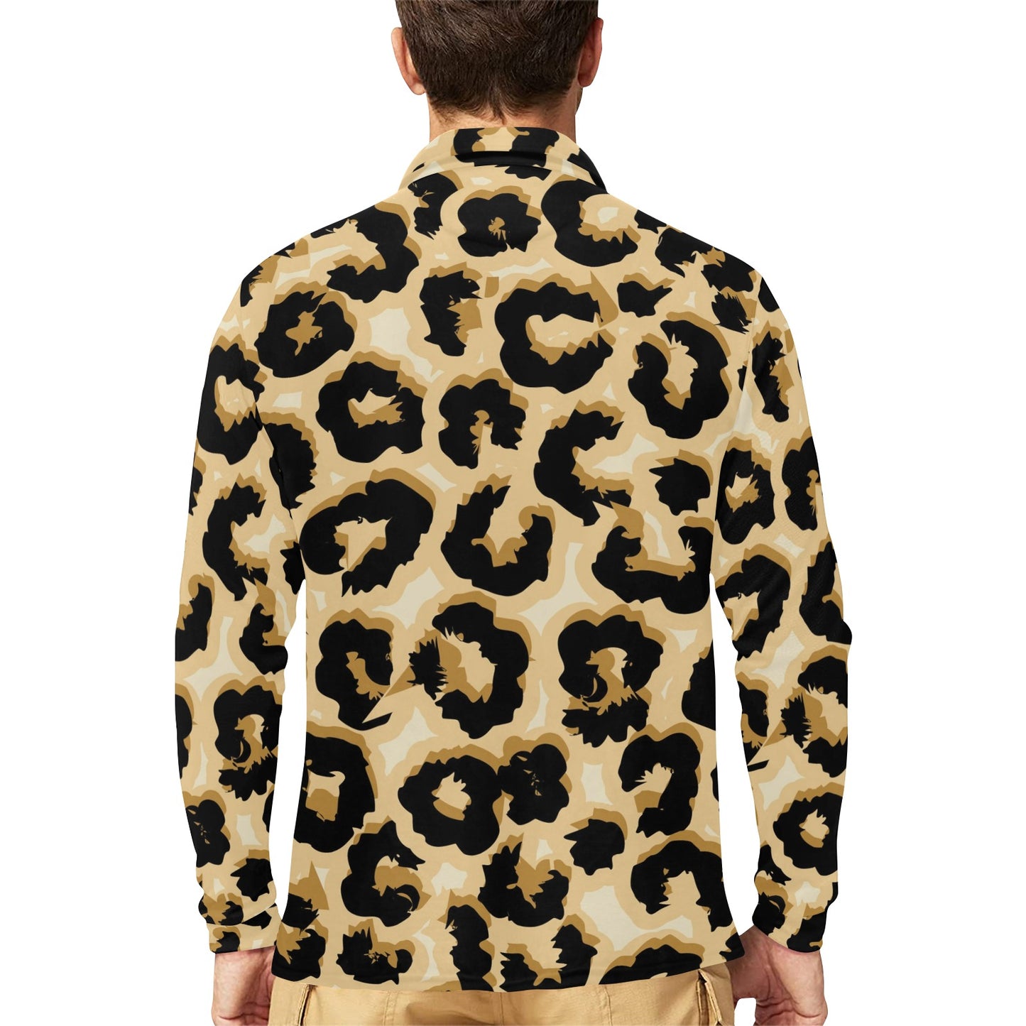 Jaguar Skin Pattern Print Design 02 Long Sleeve Polo Shirt For Men's