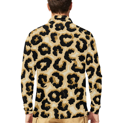 Jaguar Skin Pattern Print Design 02 Long Sleeve Polo Shirt For Men's