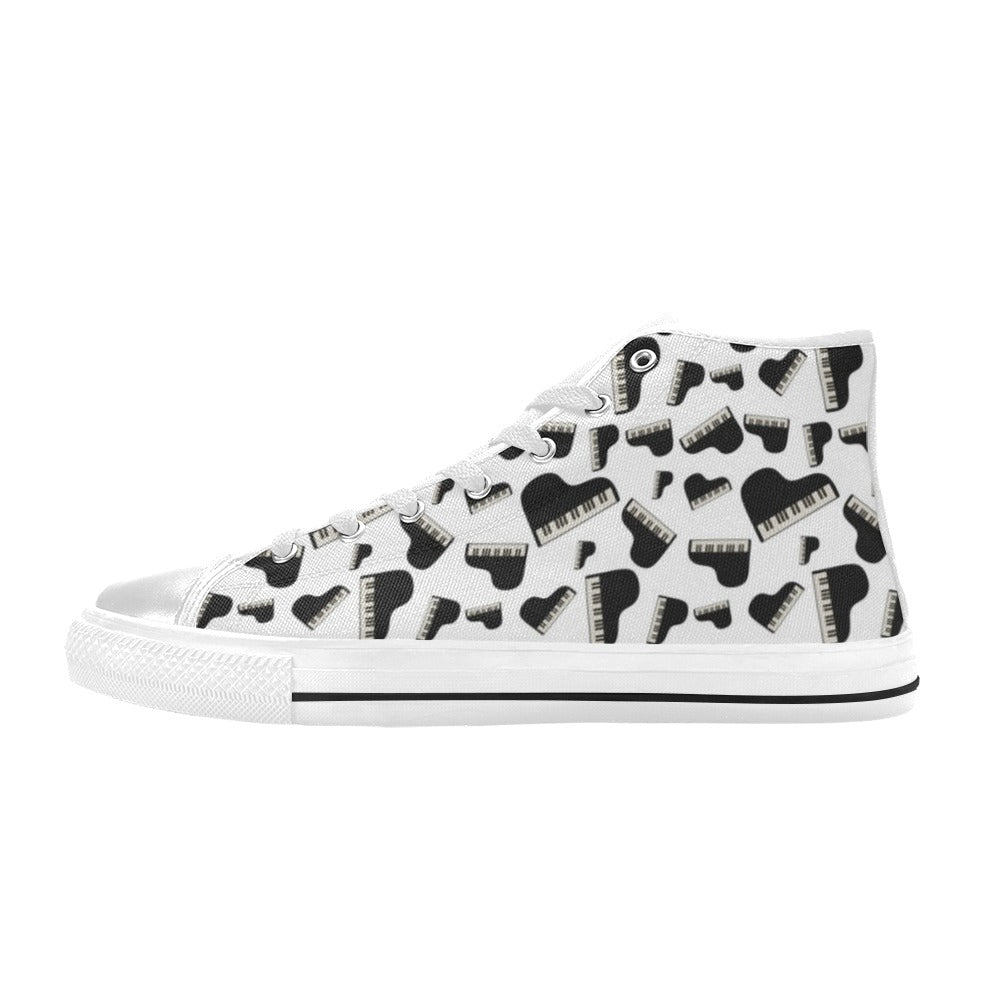 Piano Print Design LKS405 Men's High Top Canvas Shoes