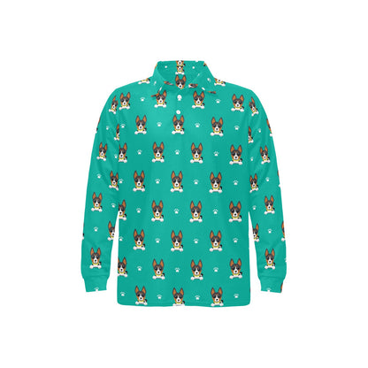 Basenji Pattern Print Design 03 Long Sleeve Polo Shirt For Men's