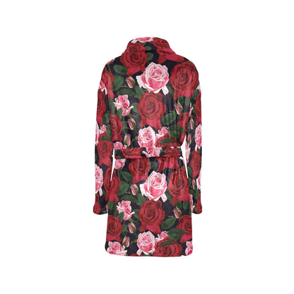 Rose Red Pink Pattern Print Design RO01 Women's Fleece Robe