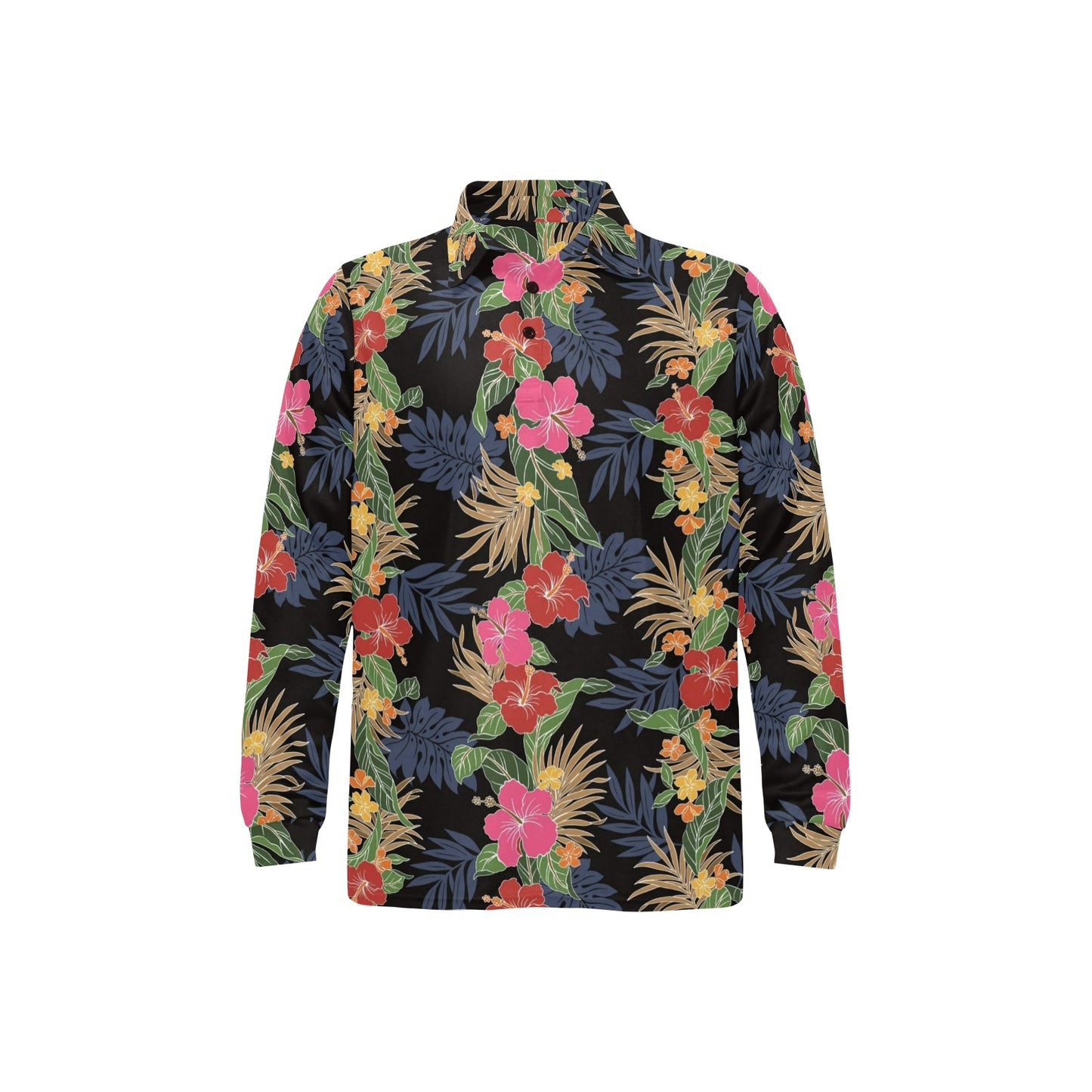 Hawaiian Themed Pattern Print Design H011 Long Sleeve Polo Shirt For Men's