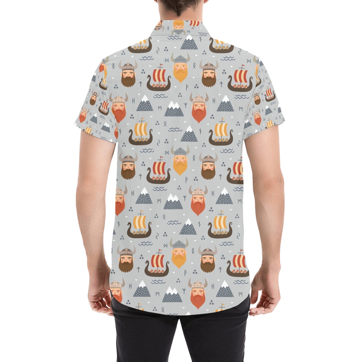 Vikings Print Design LKS307 Men Short Sleeve Button Up Shirt