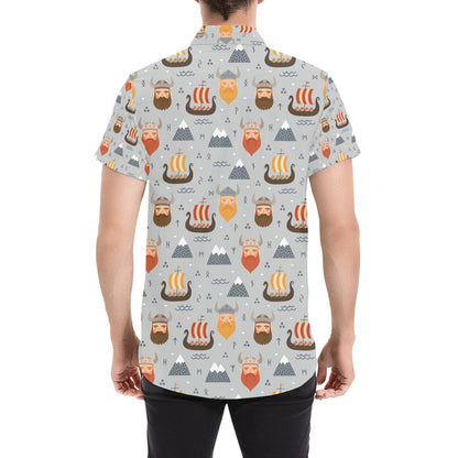 Vikings Print Design LKS307 Men Short Sleeve Button Up Shirt