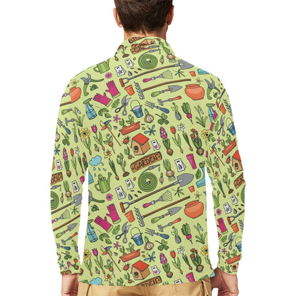 Gardening Pattern Print Design G02 Long Sleeve Polo Shirt For Men's