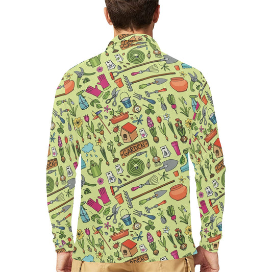 Gardening Pattern Print Design G02 Long Sleeve Polo Shirt For Men's