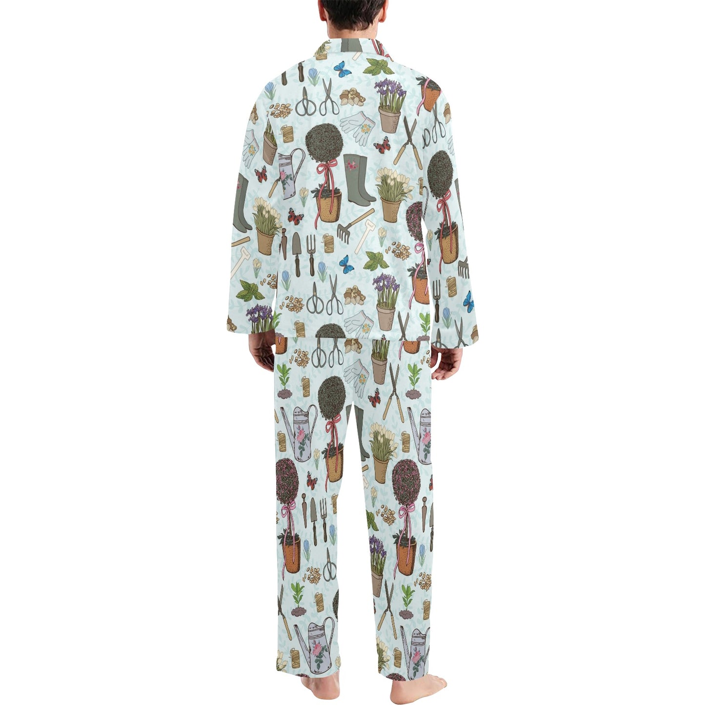 Gardening Pattern Print Design G01 Men's Long Pajama Set