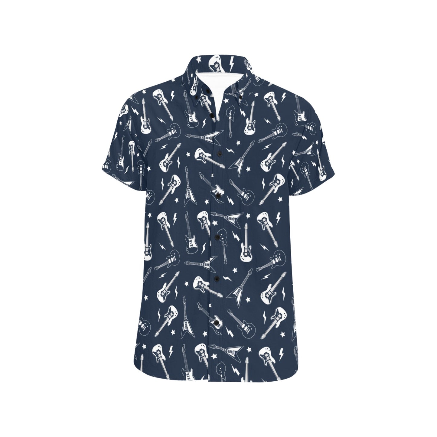 Electric Guitar Print Design LKS402 Men Short Sleeve Button Up Shirt