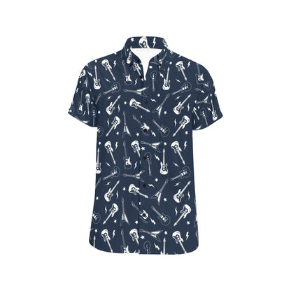 Electric Guitar Print Design LKS402 Men Short Sleeve Button Up Shirt