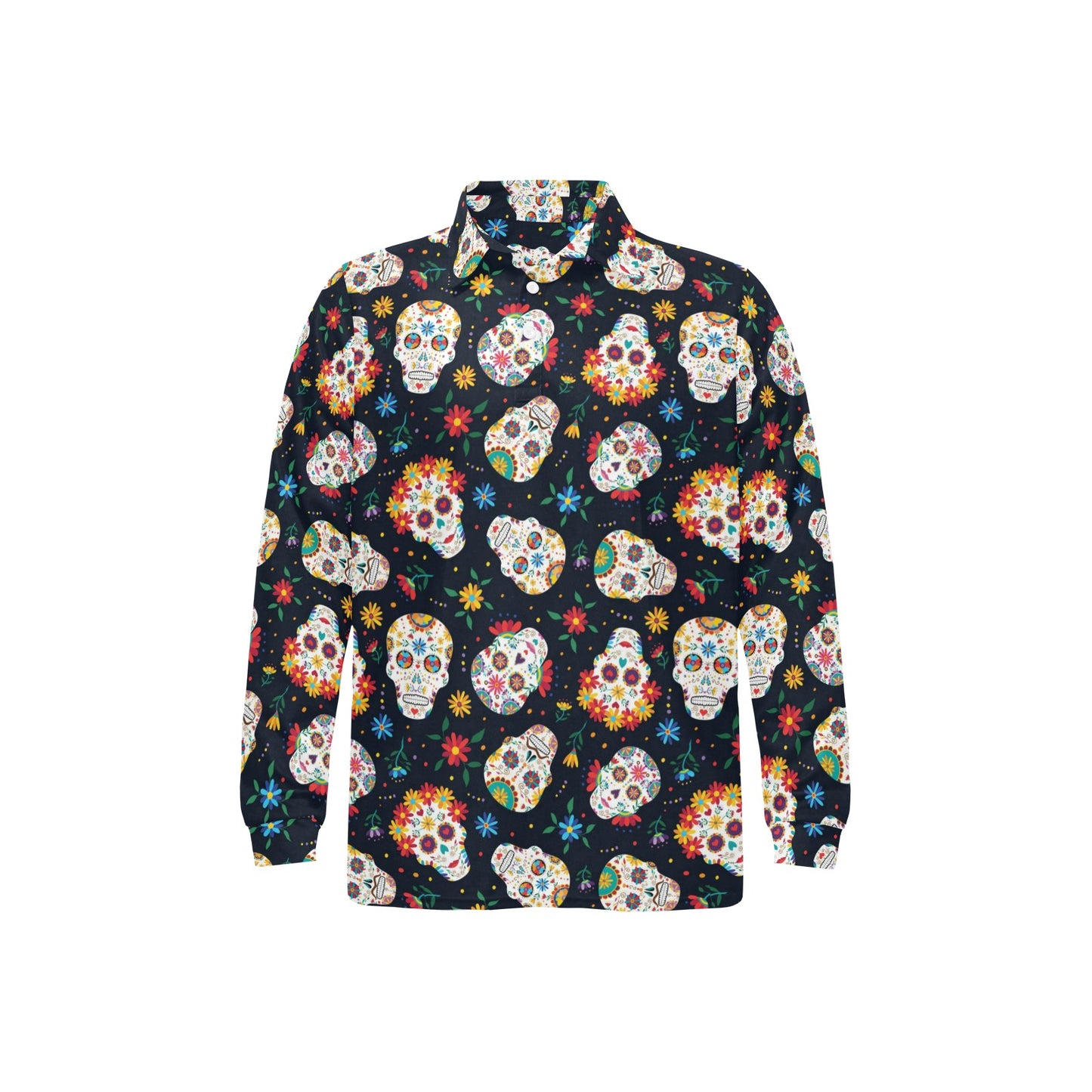 Sugar Skull Print Design LKS305 Long Sleeve Polo Shirt For Men's