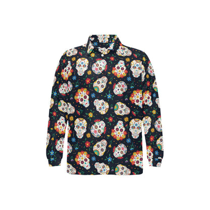 Sugar Skull Print Design LKS305 Long Sleeve Polo Shirt For Men's